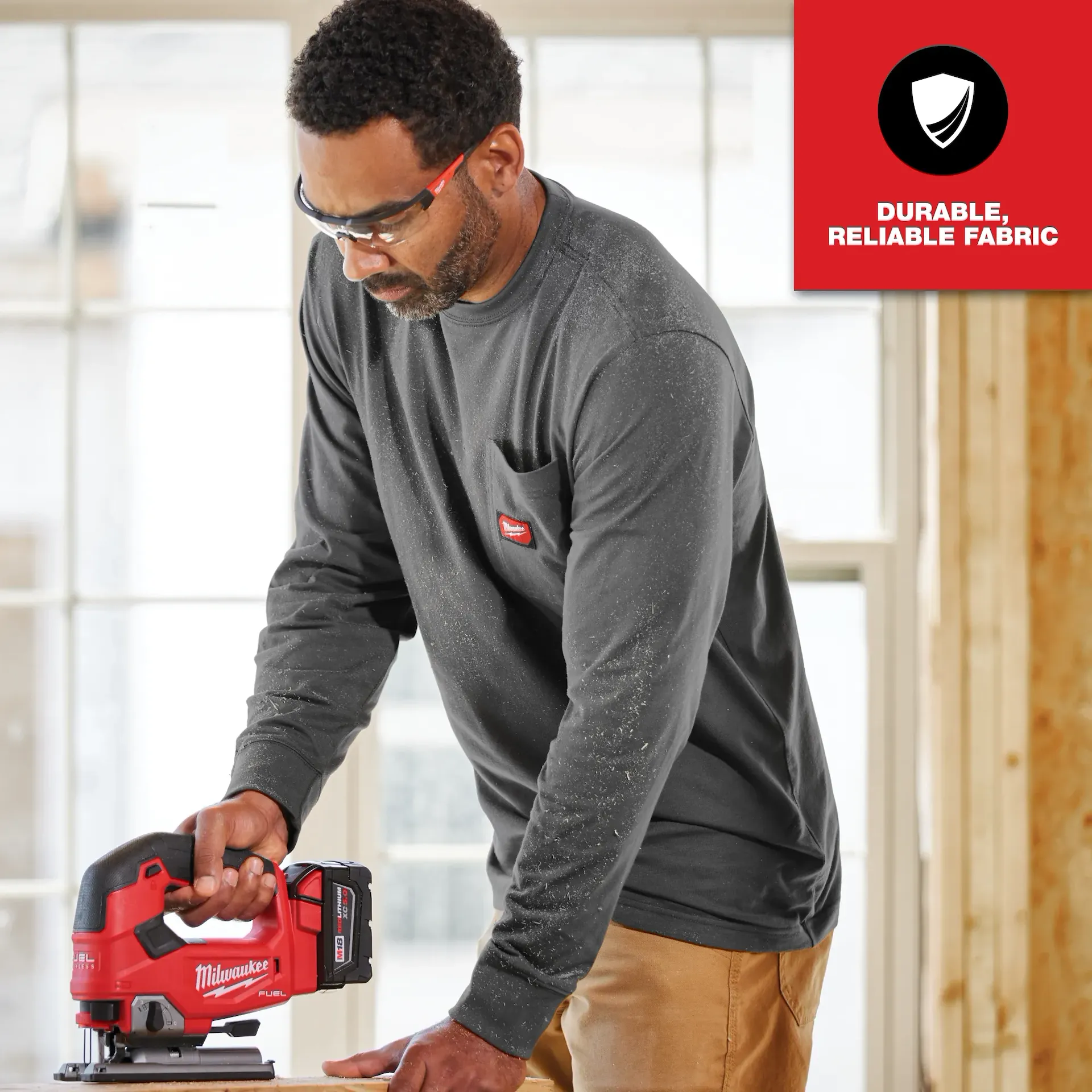 Milwaukee 606G-2X GRIDIRON™ Pocket T-Shirt - Long Sleeve (Gray, Size 2X) - Edmondson Supply