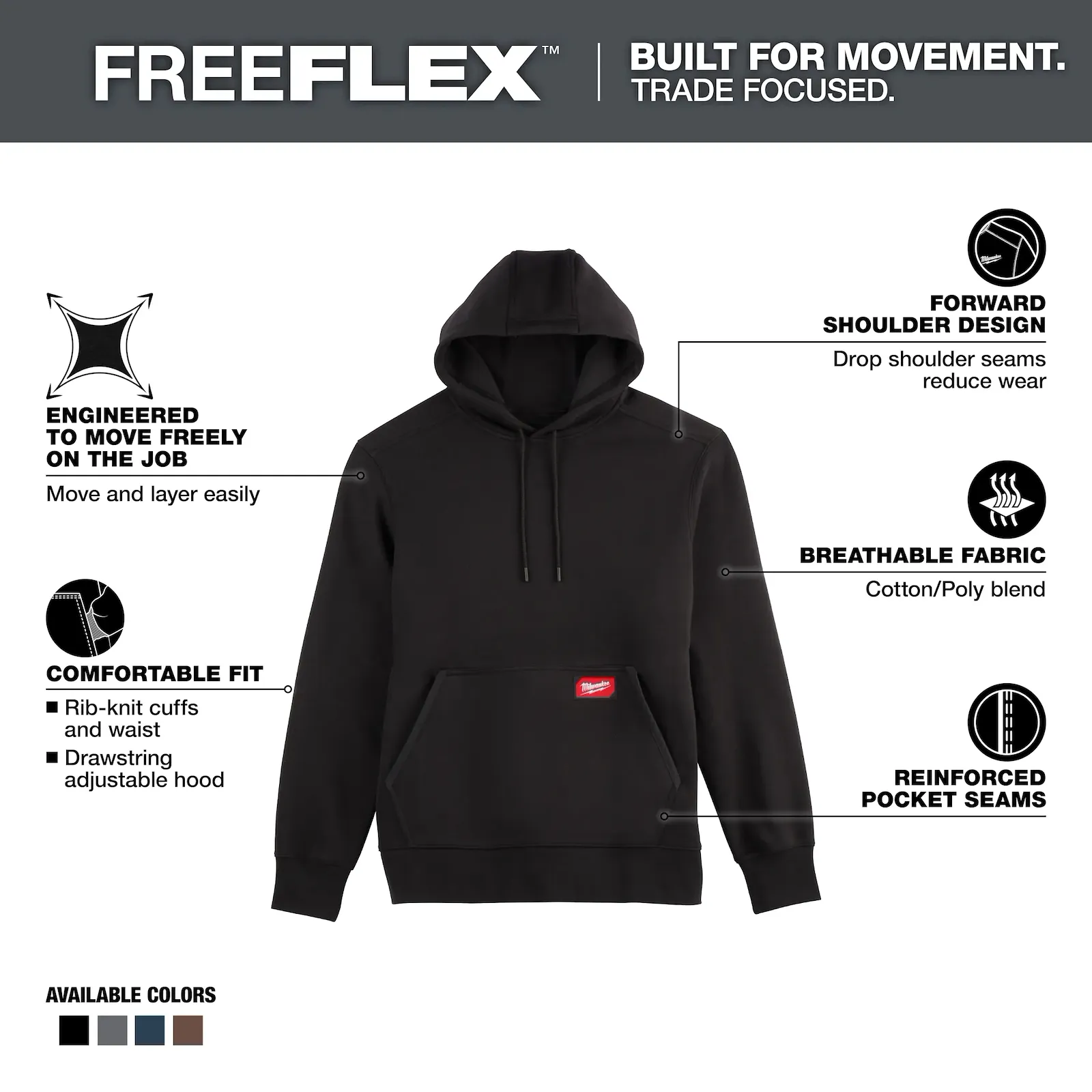 Milwaukee 351B-2X FREEFLEX™ Pullover Hoodie (Black, Size 2X) - Edmondson Supply