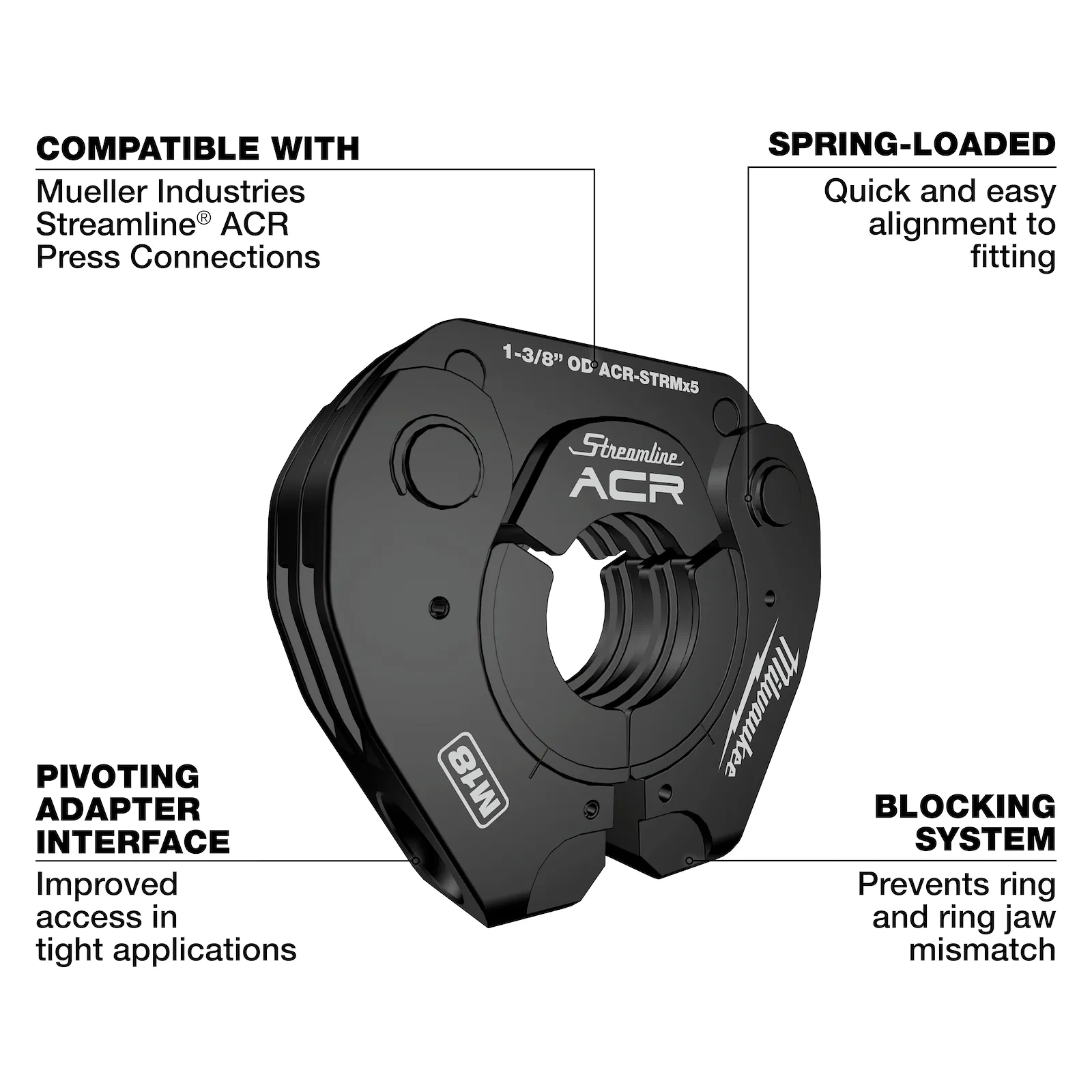 Milwaukee 49-16-2661MX 1/4" - 7/8" Streamline® ACR Pivoting Press Ring Kit for M18™ FORCE LOGIC™ Press Tool - Edmondson Supply