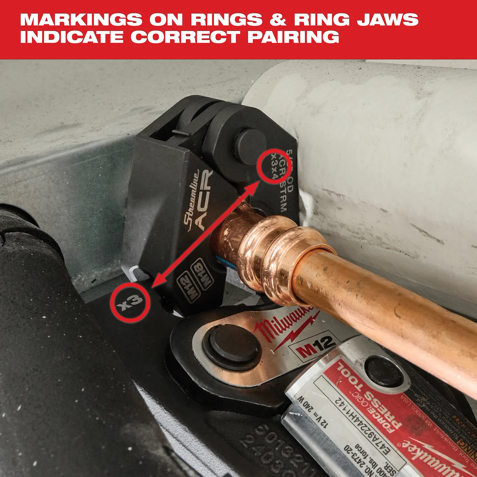 Milwaukee 49-16-2661MX 1/4" - 7/8" Streamline® ACR Pivoting Press Ring Kit for M18™ FORCE LOGIC™ Press Tool - Edmondson Supply