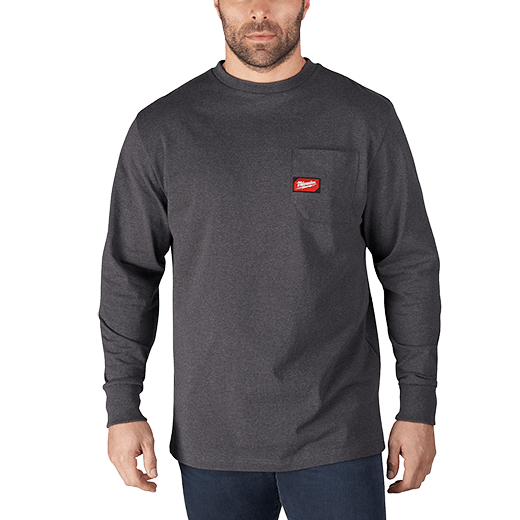 Milwaukee 602G-L Heavy Duty Pocket T-Shirt - Long Sleeve (Gray, Size L