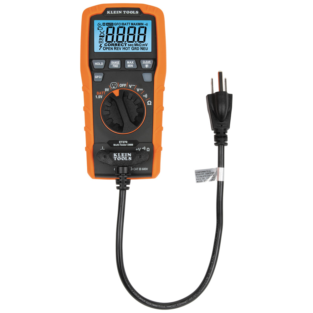 Klein Tools ET270 Digital Multi-Tester, Multimeter with Receptacle Tester - Edmondson Supply