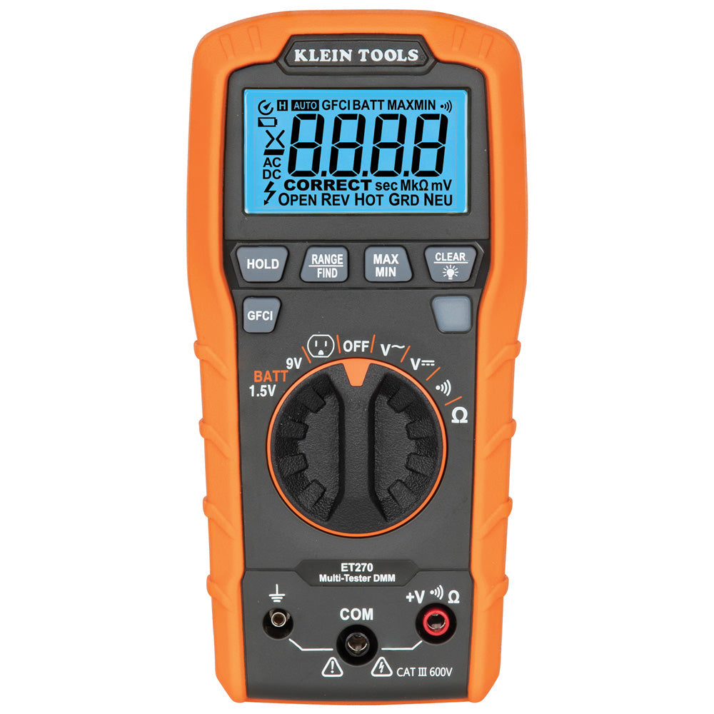 Klein Tools ET270 Digital Multi-Tester, Multimeter with Receptacle Tester - Edmondson Supply