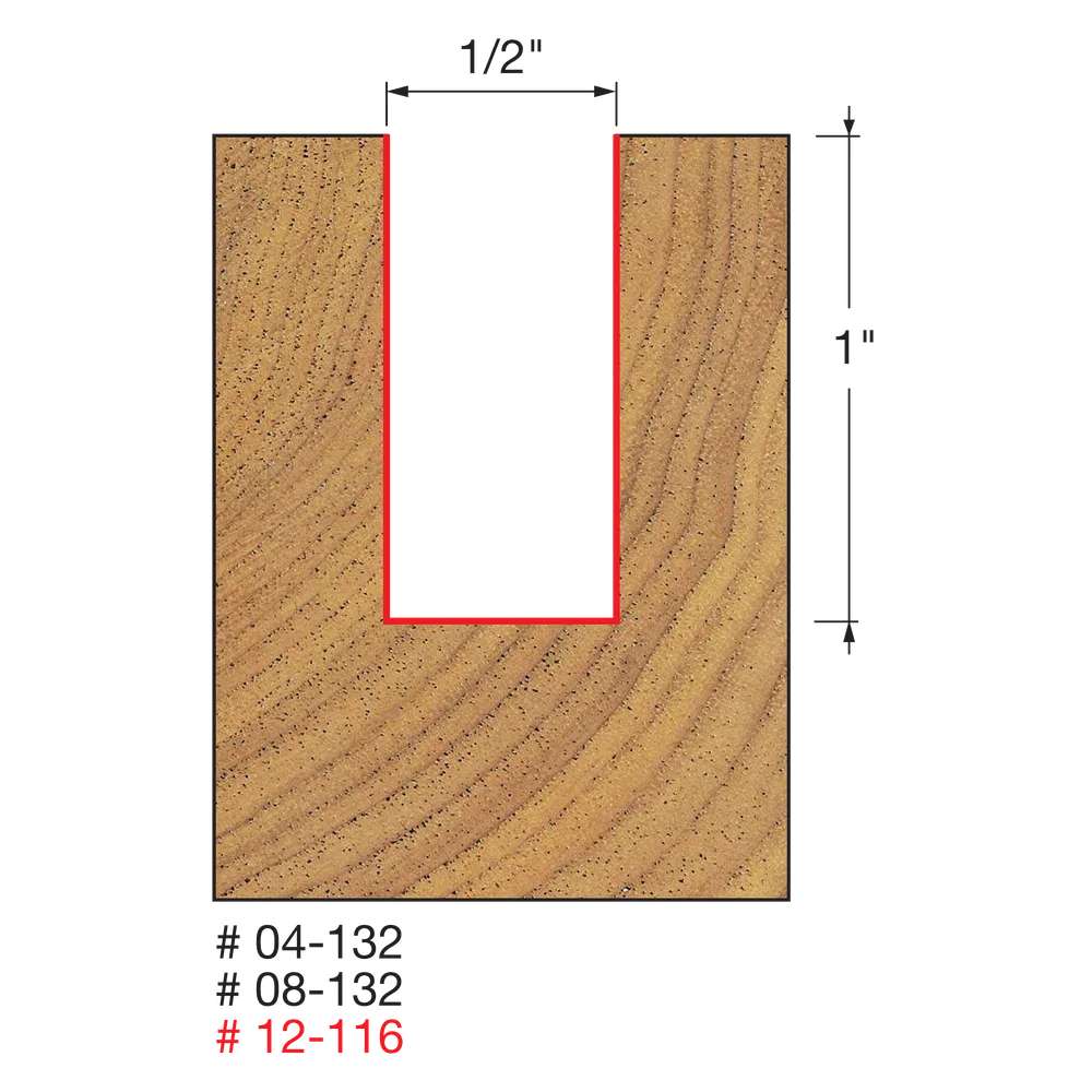Freud 12-116 1/2" Double Flute Straight Bit (Carbide Height 1") - Edmondson Supply