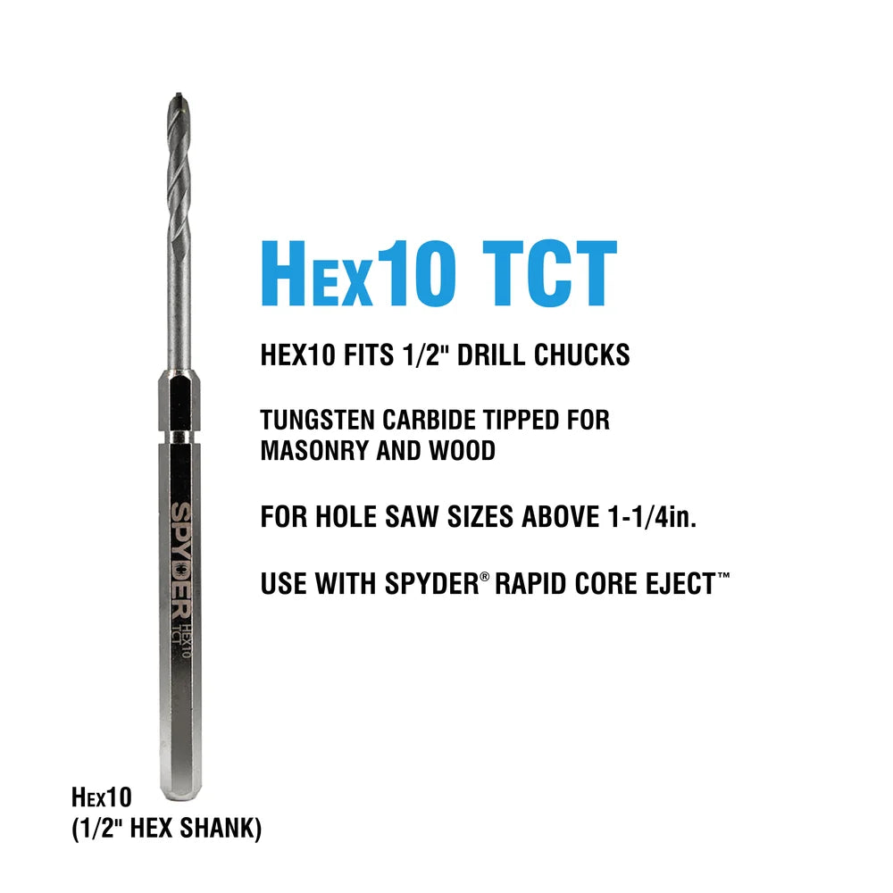 SPYDER 600646P Hex10 1/2" TCT Quick Change Hole Saw Arbor Pilot Bit Rapid Core Eject® - Edmondson Supply