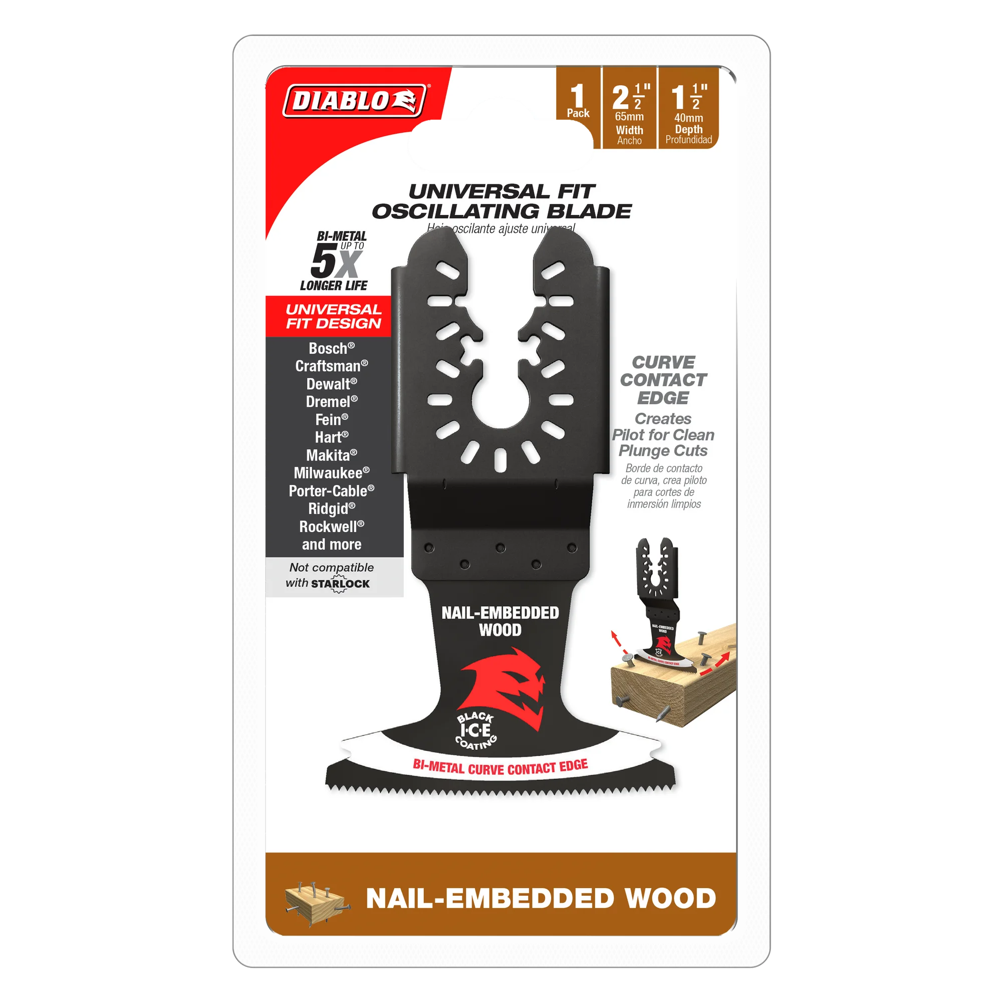 Diablo Tools DOU250BW 2-1/2 in. Universal Fit Bi-Metal Oscillating Blade for Nail-Embedded Wood - Edmondson Supply