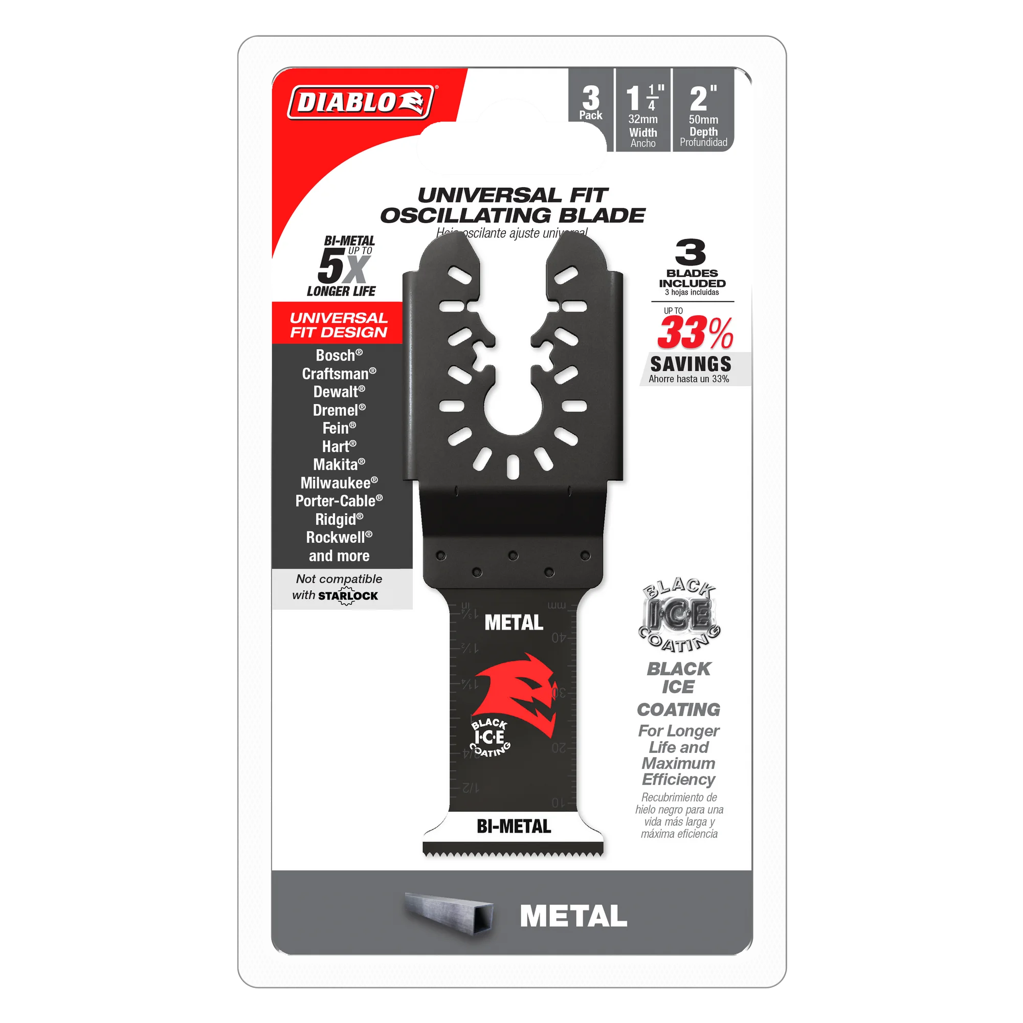 Diablo Tools DOU125BF3 1-1/4 in. Universal Fit Bi-Metal Oscillating Blade for Metal (3 pack) - Edmondson Supply