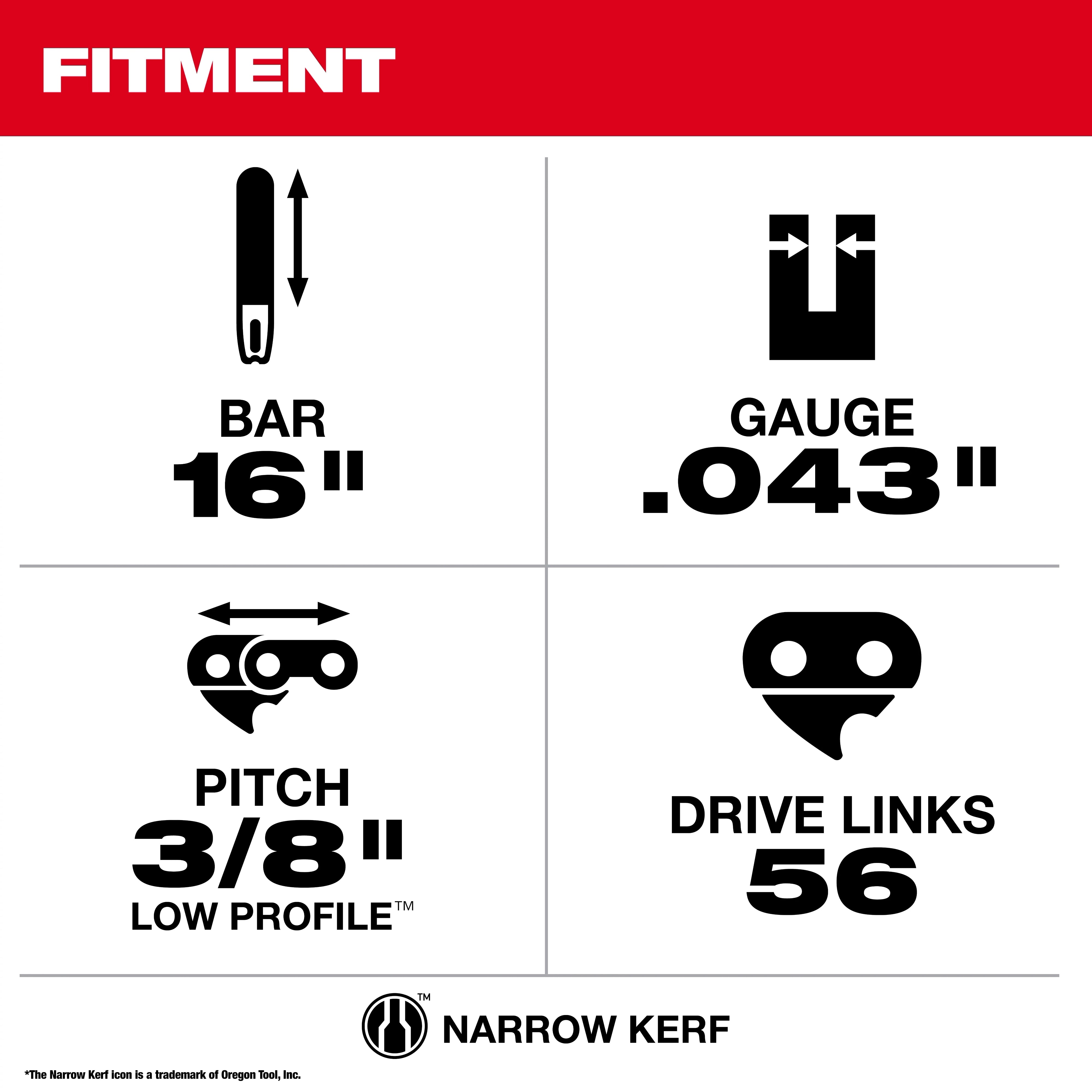 Milwaukee 49-16-2715 16" 3/8" LOW PROFILE™ Pitch, .043" Gauge Saw Chain - Edmondson Supply