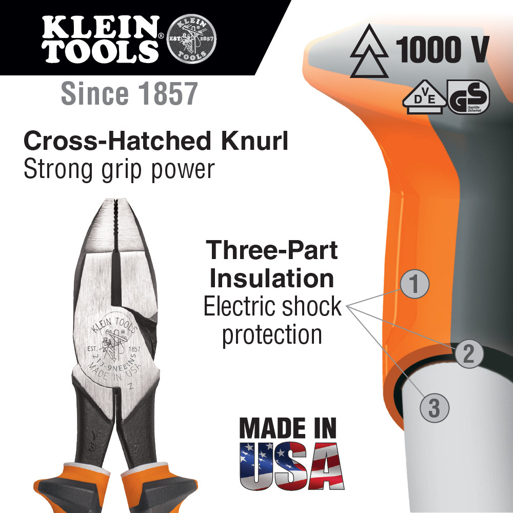 Klein Tools 2138NEEINS Insulated Pliers, Slim Handle Side Cutters, 8-Inch - Edmondson Supply