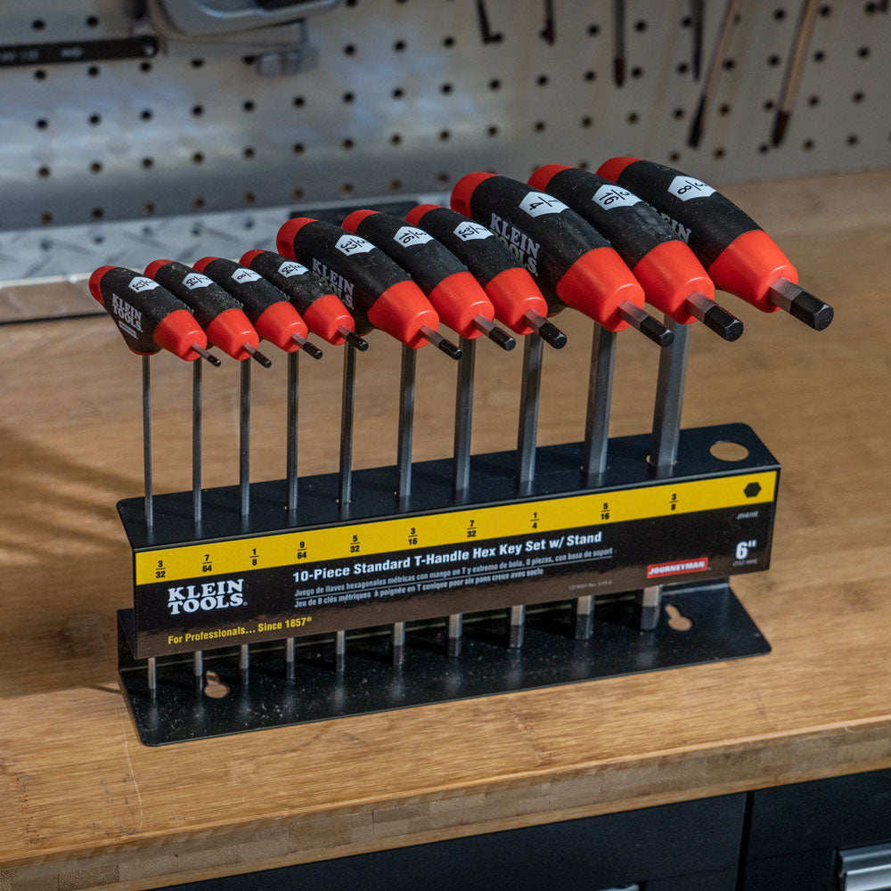 Klein Tools JTH610E Hex Key Set, SAE T-Handle, 6-Inch, with Stand, 10-Piece - Edmondson Supply