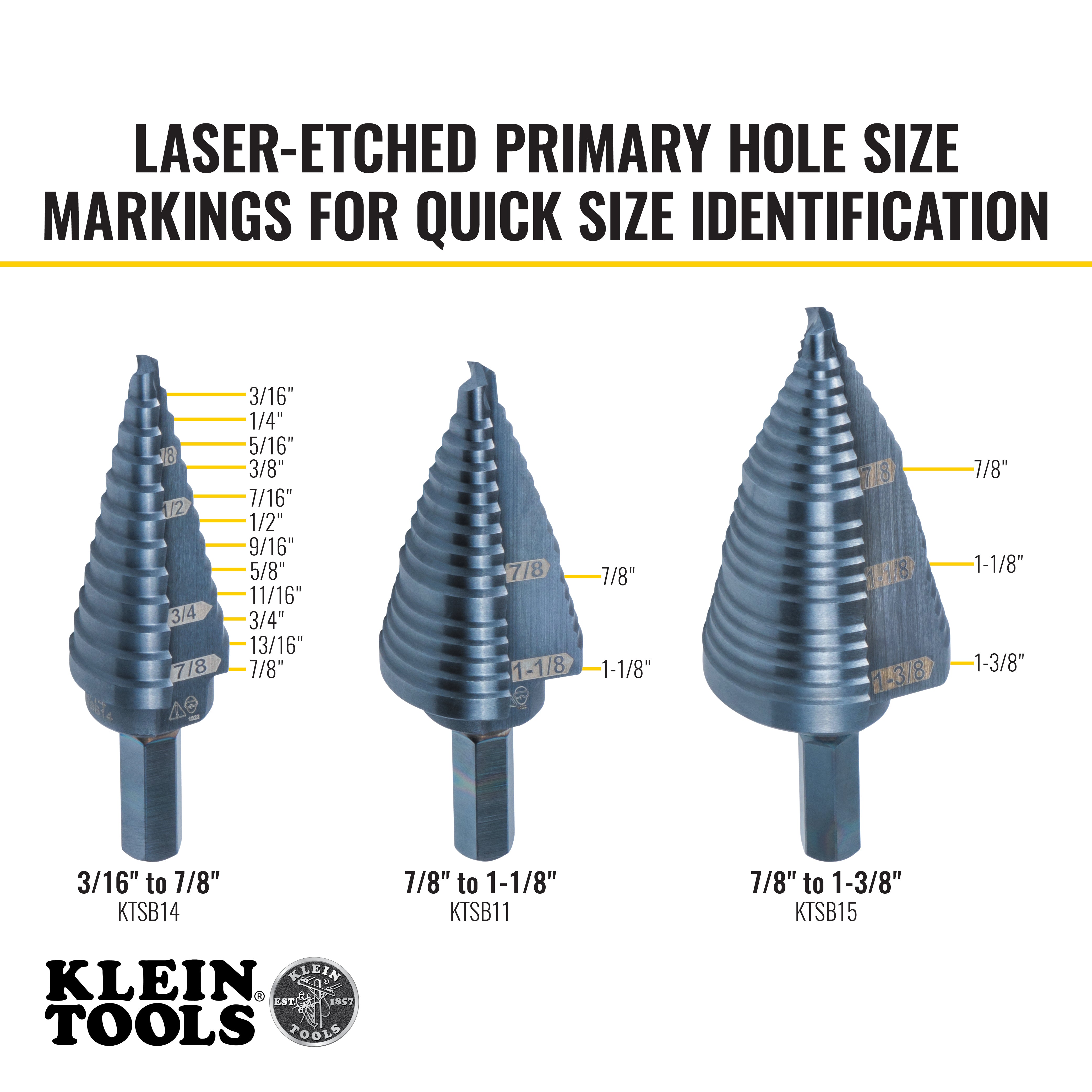 Klein Tools KTSBSPRO Premium Electrician's 3/8-Inch Hex Step Bit Set, 3 Piece - Edmondson Supply
