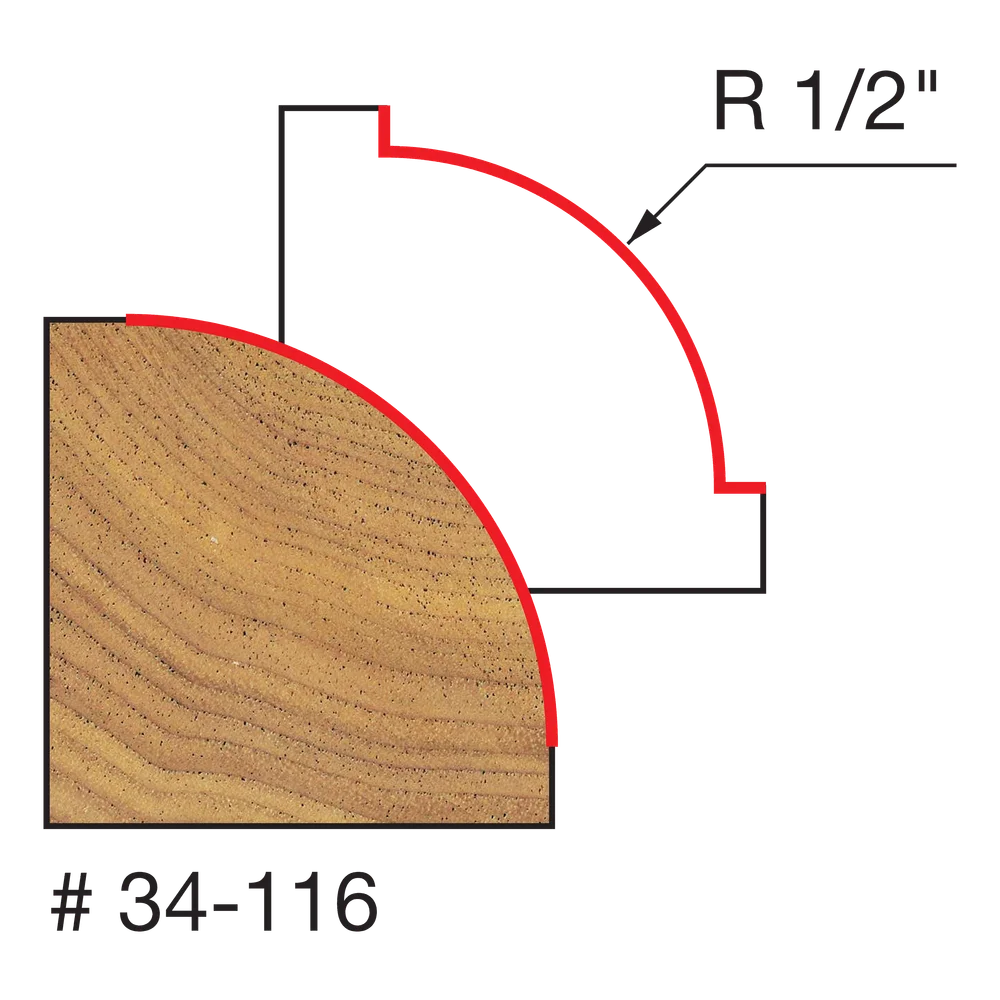 Freud 34-116 1/2" Radius Rounding Over Bit (Shank dia. 1/4") - Edmondson Supply