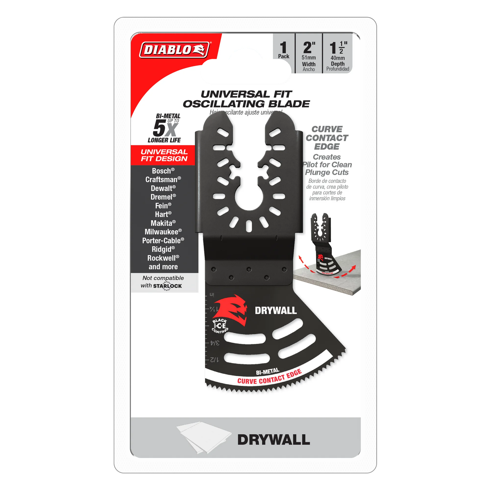 Diablo Tools DOU200RBD 2" Universal Fit Bi-Metal Oscillating Blade for Drywall - Edmondson Supply