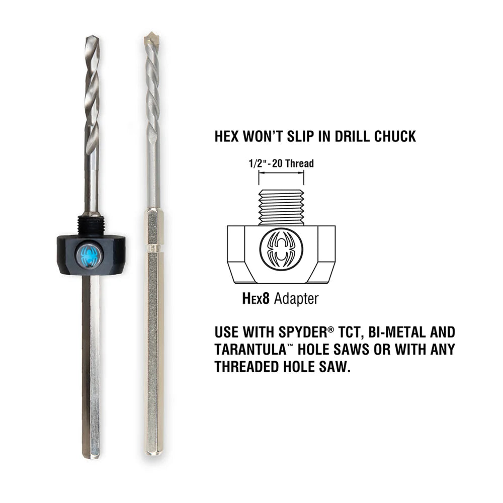 SPYDER 600637P Hex8 3/8" HSS Quick Change Hole Saw Arbor Assembly Rapid Core Eject® - Edmondson Supply