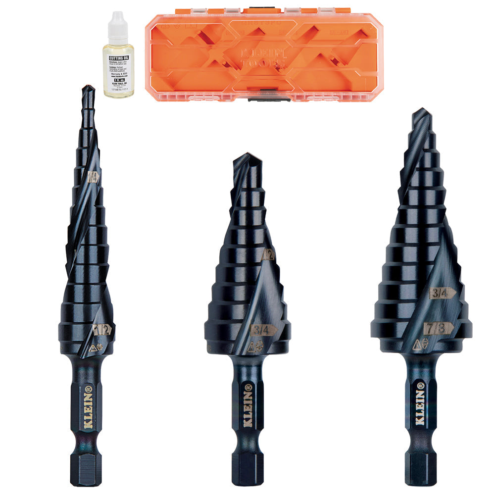 Klein Tools QRST3PC Premium All Purpose Quick Release Step Bit Kit, 3 Piece - Edmondson Supply