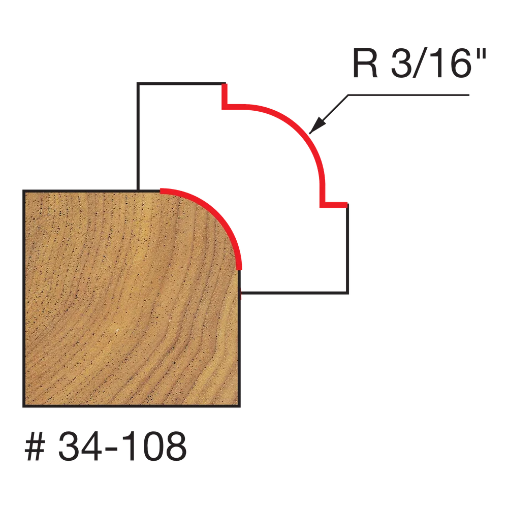 Freud 34-108 3/16" Radius Rounding Over Bit (Shank dia. 1/4") - Edmondson Supply