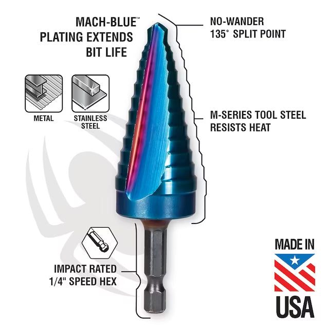 SPYDER 19023 Mach-Blue 3/16″ – 1-1/8″ 16-Step Bit - Edmondson Supply