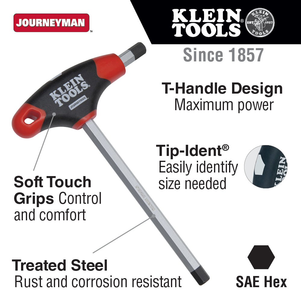 Klein Tools JTH9E09 9/64-Inch Hex Key, Journeyman™ T-Handle, 9-Inch - Edmondson Supply
