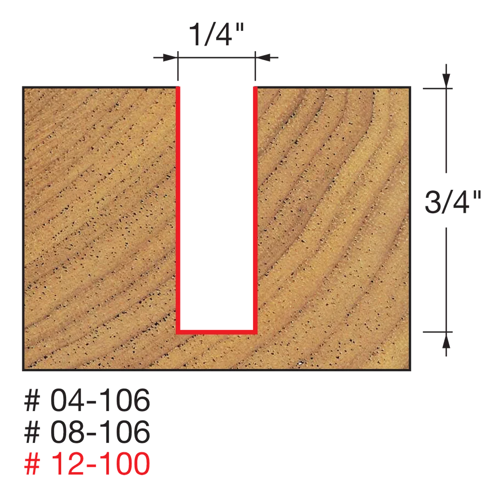 Freud 12-100 1/4" Double Flute Straight Bit (Carbide Height 3/4") - Edmondson Supply