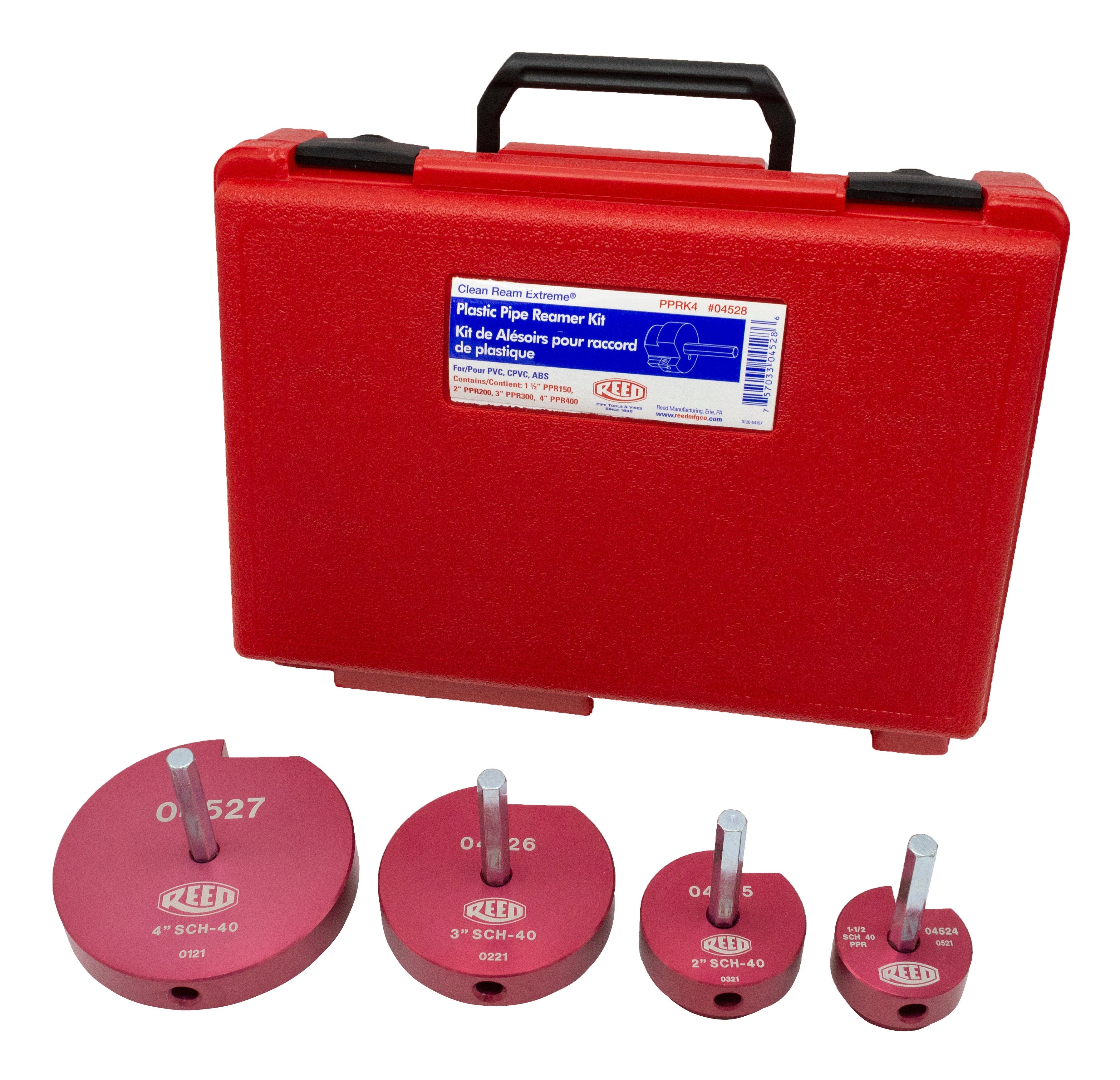 Reed Mfg PPRK4 Clean Ream Extreme® Plastic Pipe Fitting Reamer, 4-Piece Kit w/ Case - Edmondson Supply