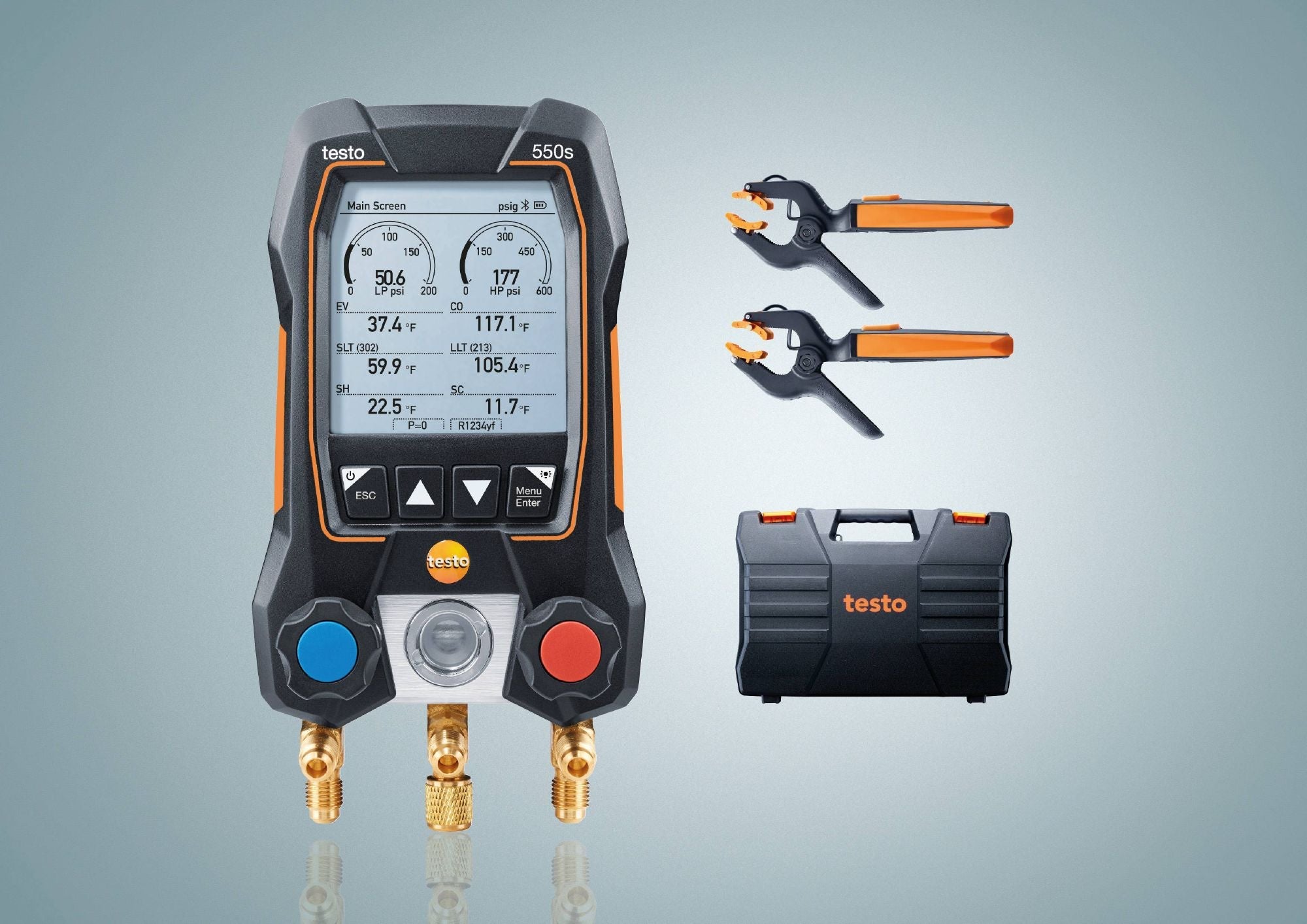 Testo 0564 5502 01 - 550s Smart Digital Manifold w/ Wireless Clamp Temperature Probes - Edmondson Supply