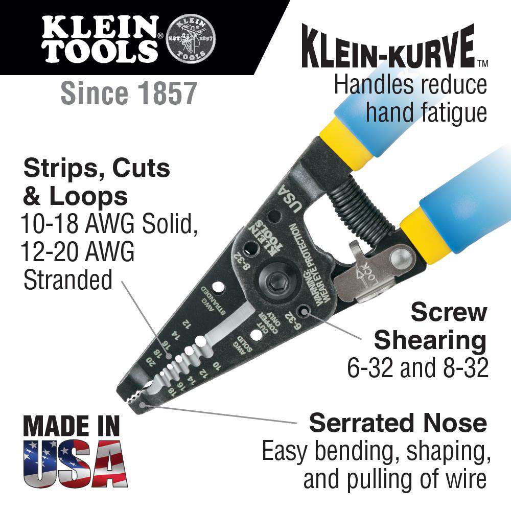 Klein Tools 11055 Klein Kurve® Solid and Stranded Copper Wire Stripper & Cutter - Edmondson Supply