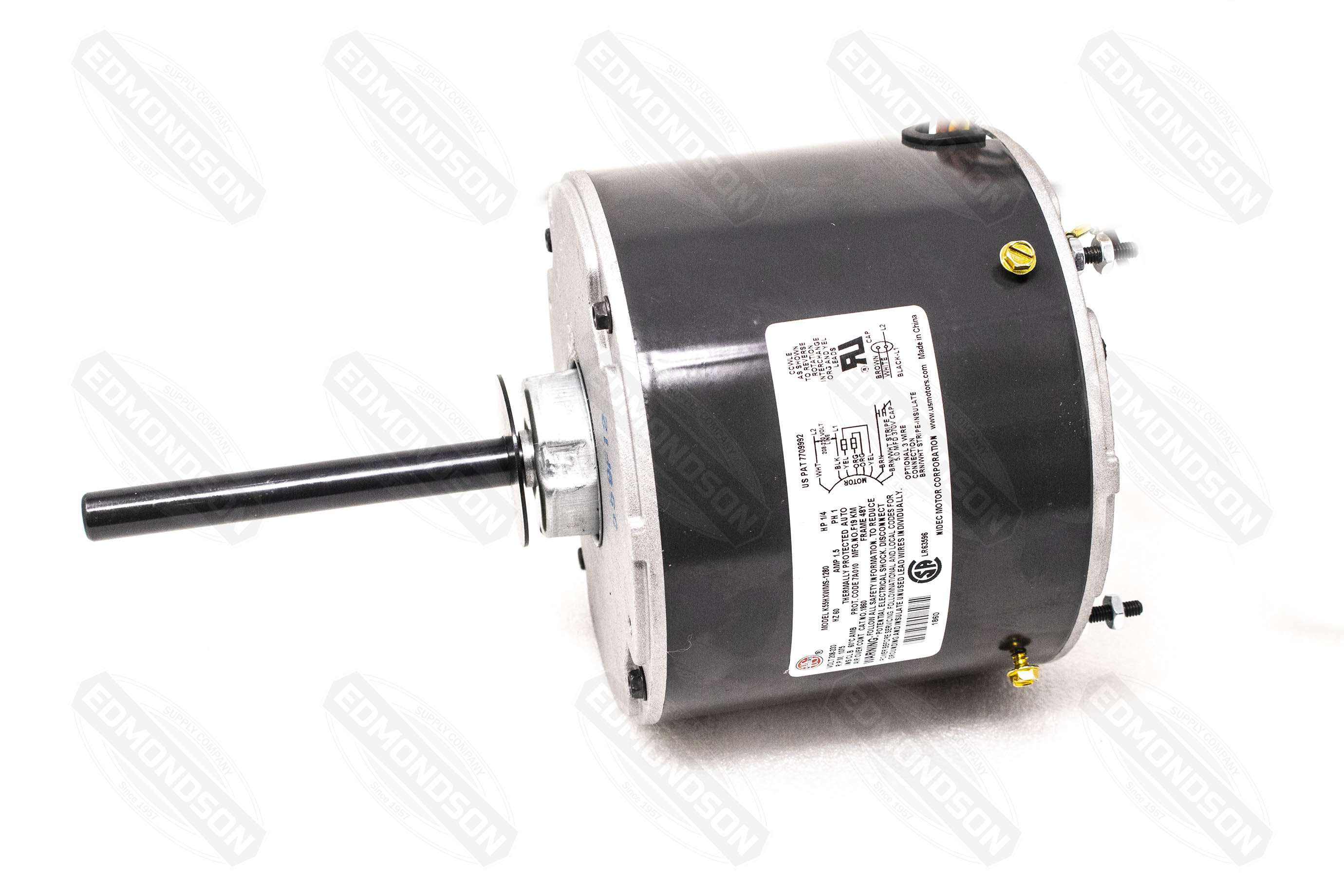US Motors 1860 5.6" Condenser Fan Motor, 208-230V, 1/4 HP, 1075 RPM, PSC, TEAO - Edmondson Supply