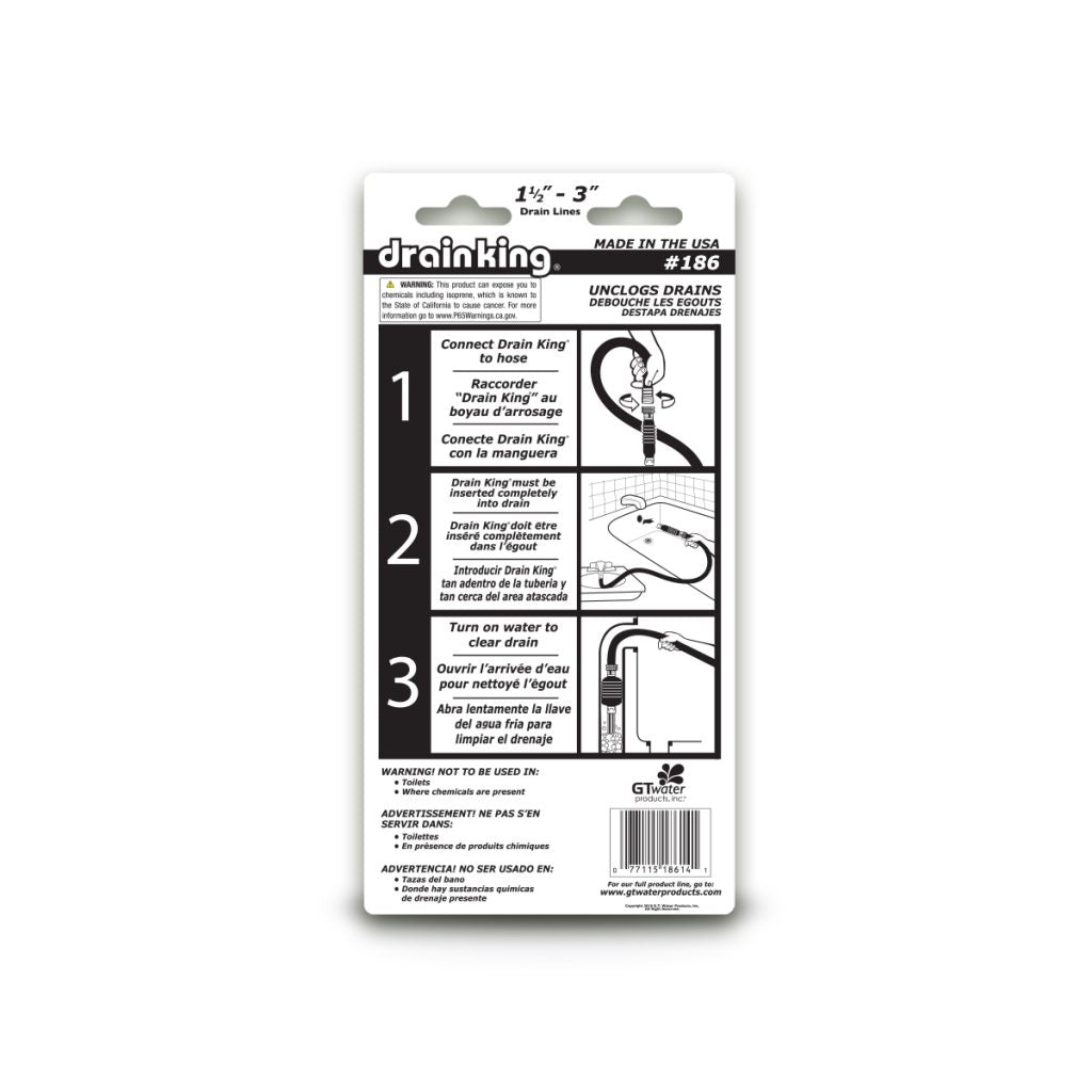 GT Water Products Drain King #186 1-1/2" - 3" Drain Opener - Edmondson Supply
