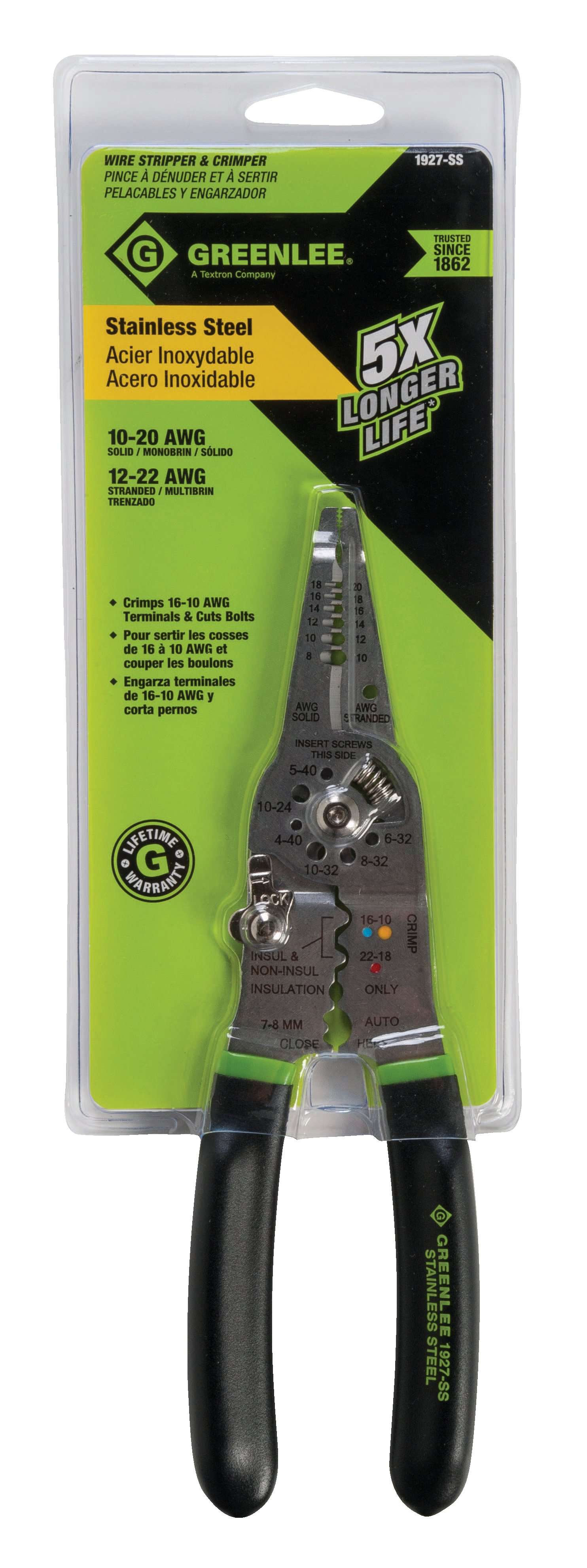 Greenlee 1927-SS Stainless Steel 7.5" Wire Stripper/Cutter/Crimper - Edmondson Supply