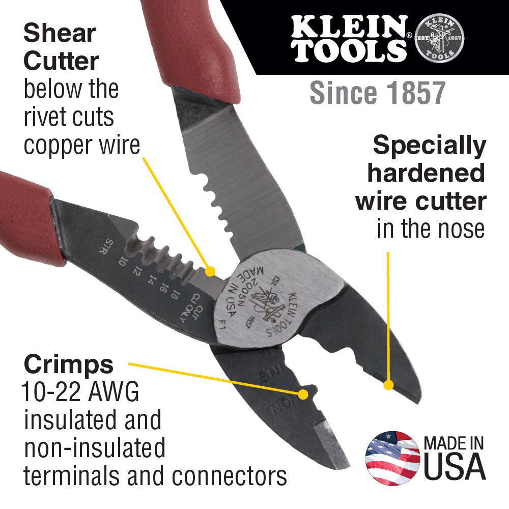 Klein Tools 2005N Forged Steel Wire Crimper, Cutter, Stripper - Edmondson Supply