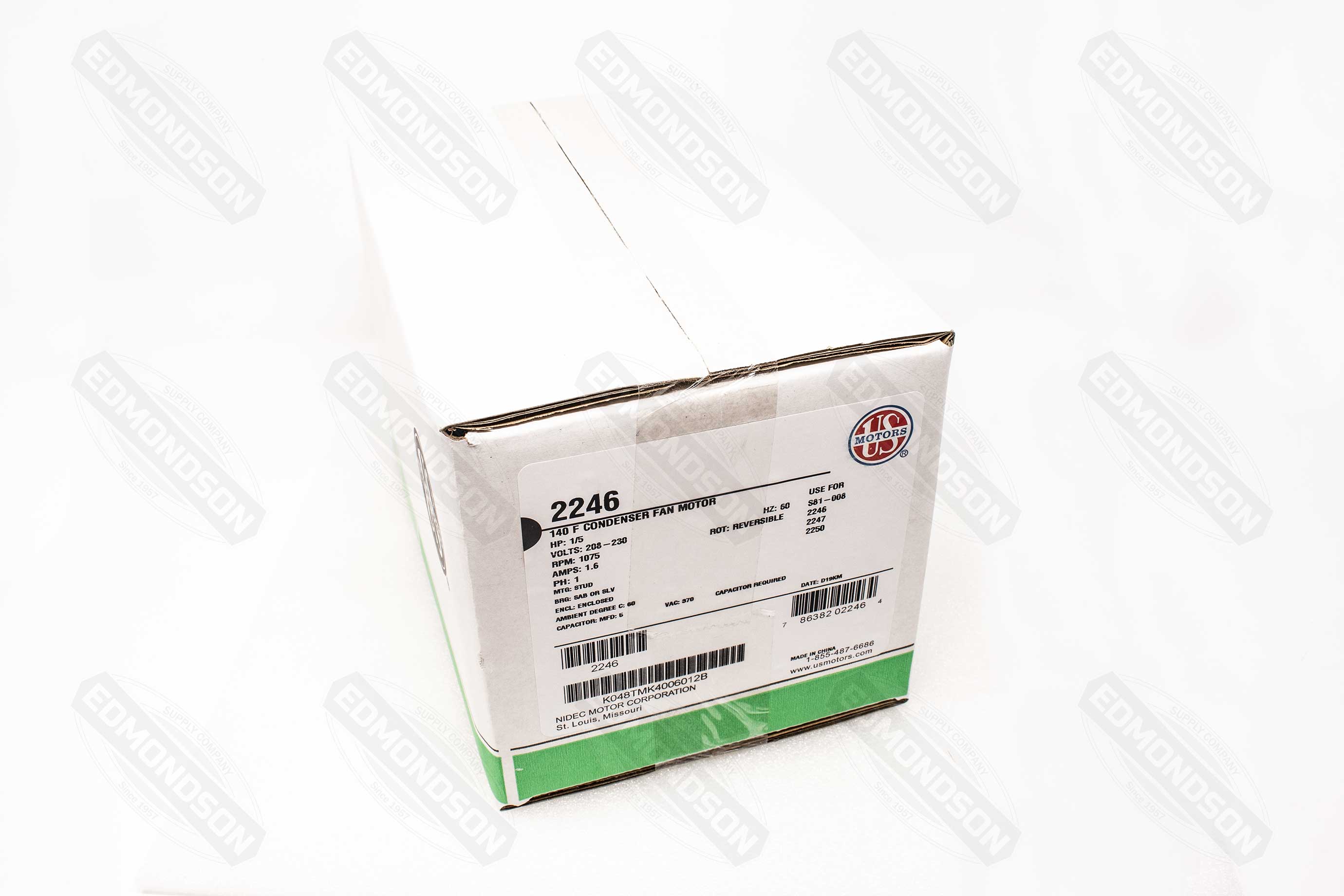 US Motors 2246 5" Condenser Fan Motor, 208-230V, 1/5 HP, 1075 RPM, PSC, TEAO - Edmondson Supply