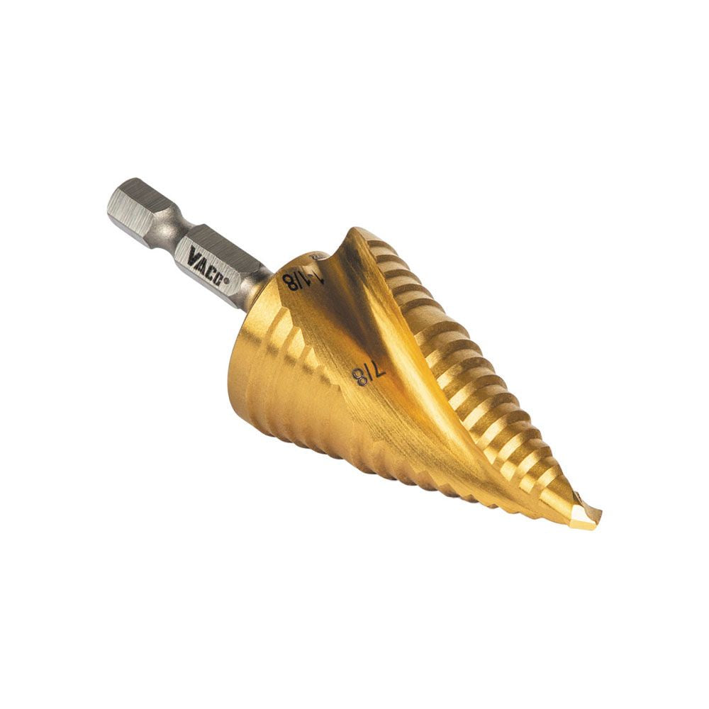 Klein Tools 25961 Step Drill Bit, Spiral Double-Fluted, 7/8-Inch to 1-1/8-Inch, VACO - Edmondson Supply