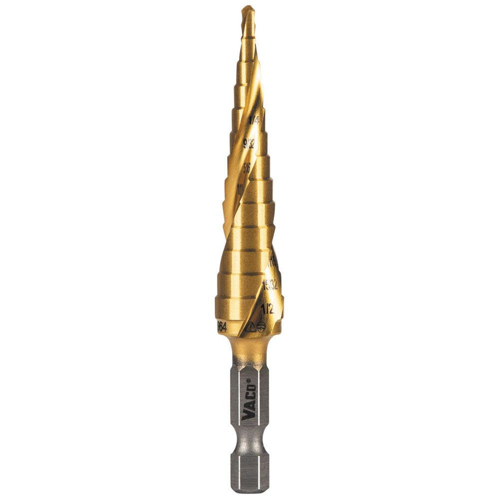 Klein Tools 25964 Step Drill Bit, Spiral Double-Fluted, 1/8-Inch to 1/2-Inch, VACO - Edmondson Supply