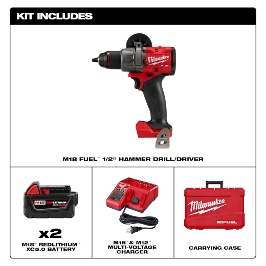 Milwaukee 2904-22 M18 FUEL™ 1/2" Hammer Drill/Driver Kit - Edmondson Supply