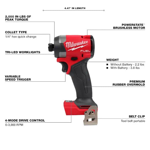 Milwaukee 2953-20 M18 FUEL™ 1/4" Hex Impact Driver (Tool Only) - Edmondson Supply