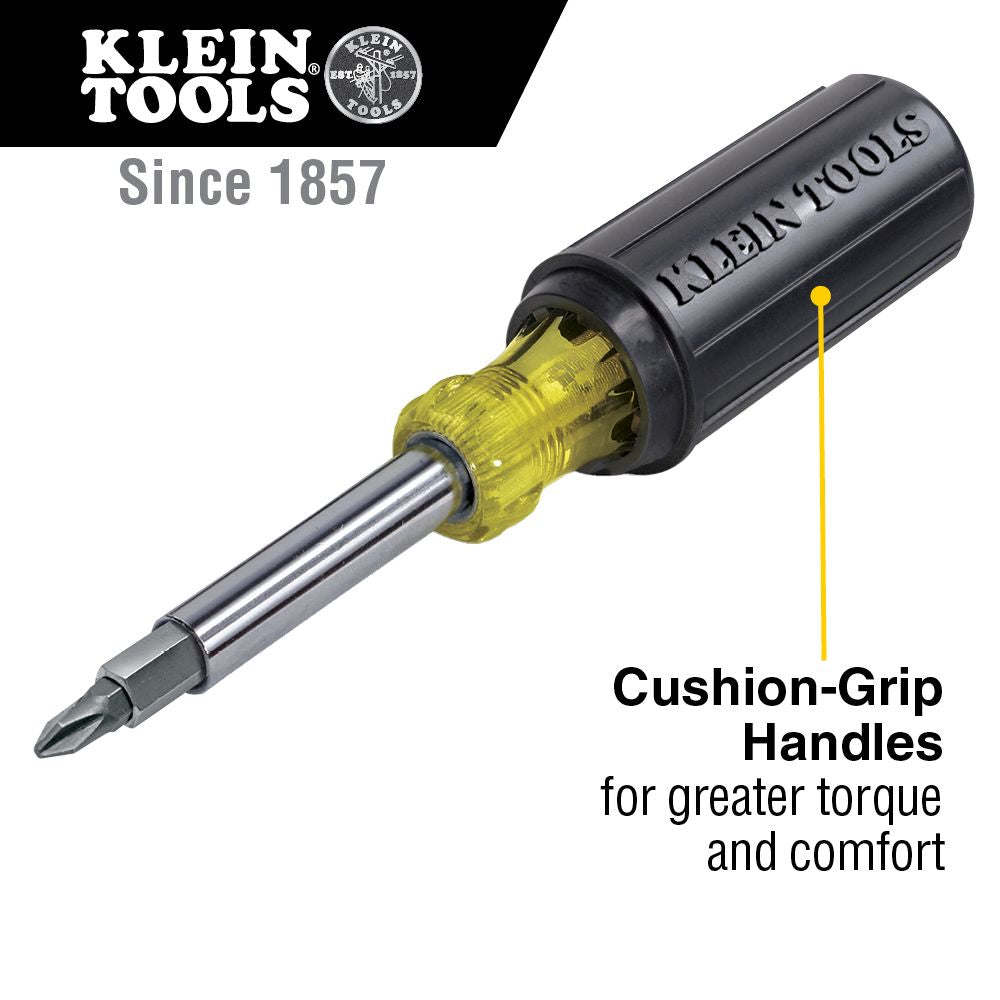 Klein Tools 32500 Multi-Bit Screwdriver / Nut Driver, 11-in-1, Ph, Sl, Sq, TORX® Bits - Edmondson Supply