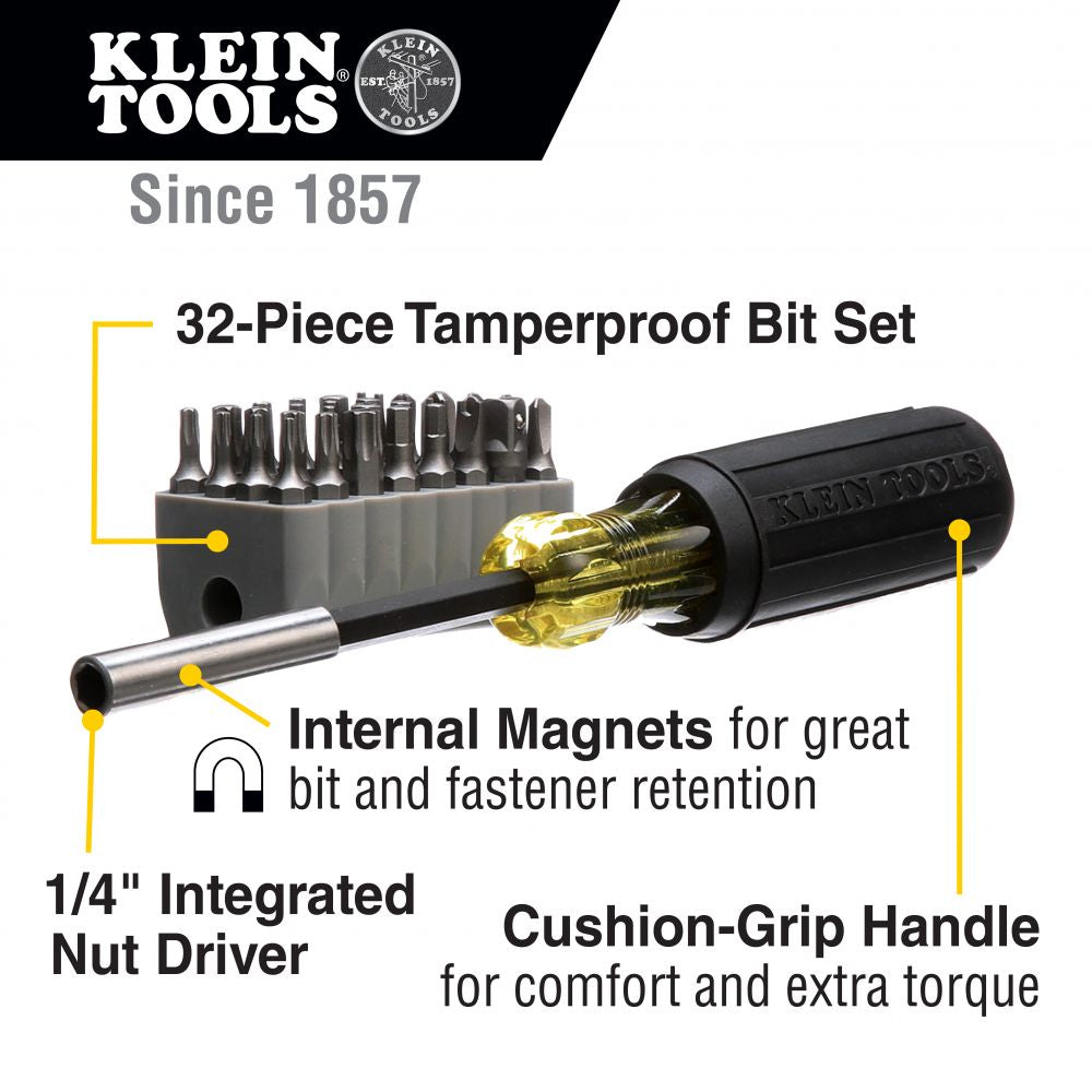 Klein Tools 32510 Magnetic Screwdriver with 32 Tamperproof Bits - Edmondson Supply