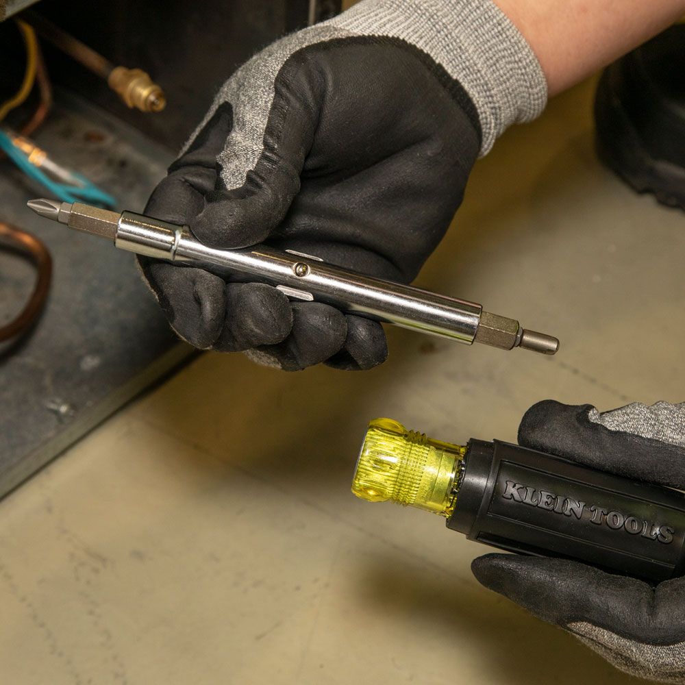 Klein Tools 32527 Multi-Bit Screwdriver / Nut Driver, 11-in-1, Ph, Sl, Sq, Schrader Bits - Edmondson Supply