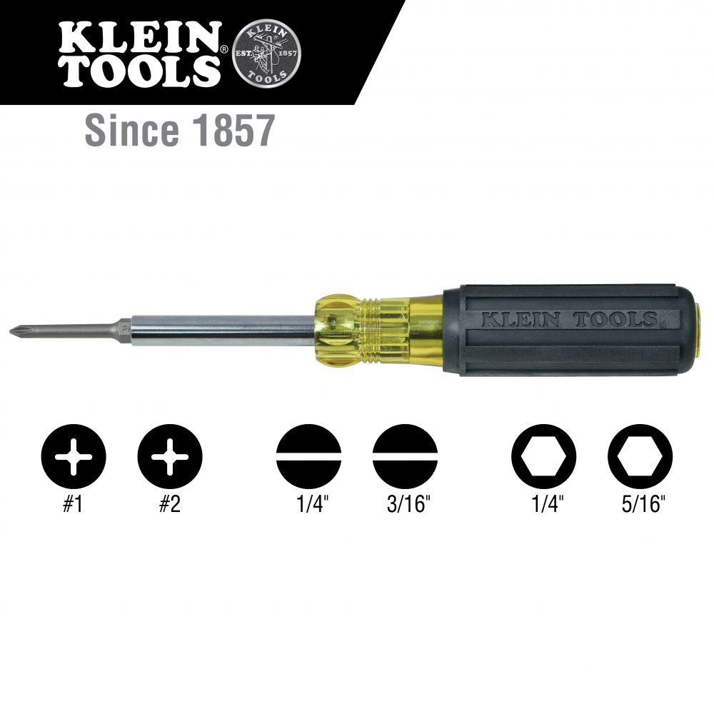 Klein Tools 32559 6-in-1 Multi-Bit Screwdriver, Extended Reach - Edmondson Supply