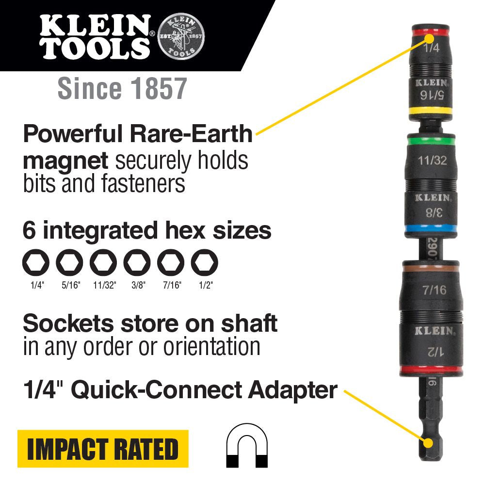 Klein Tools 32907 7-in-1 Impact Flip Socket Set, No Handle - Edmondson Supply