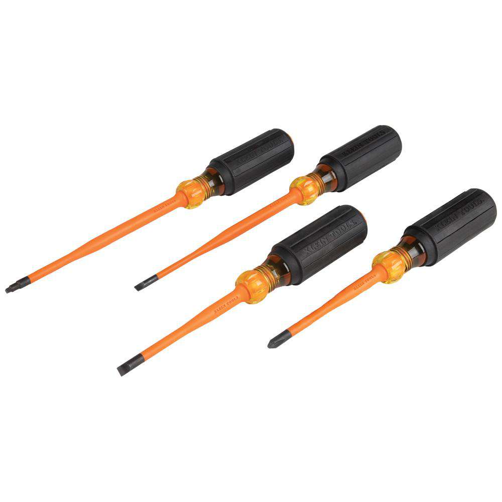 Klein Tools 33734INS Slim-Tip Insulated Screwdriver Set, Phillips, Cabinet, Square, 4-Piece - Edmondson Supply