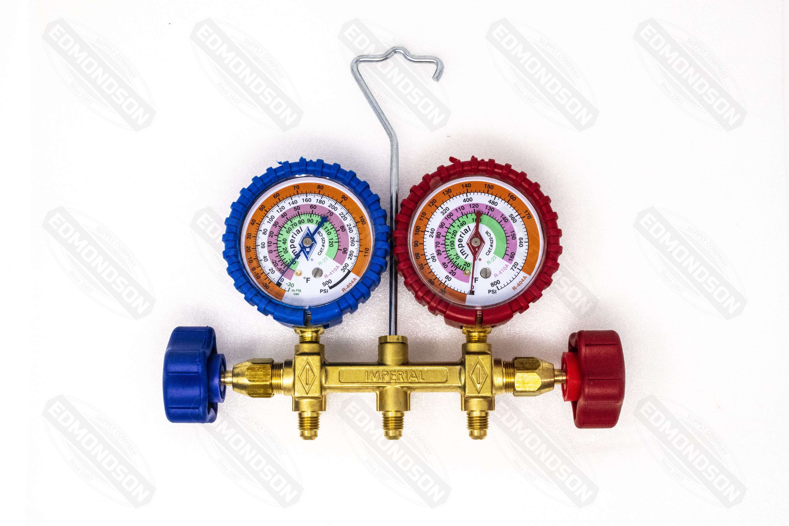 Imperial 421-C 400 Series Deluxe 2-Valve Brass Manifold w/ Hoses R-410A, R-22, R-404A - Edmondson Supply