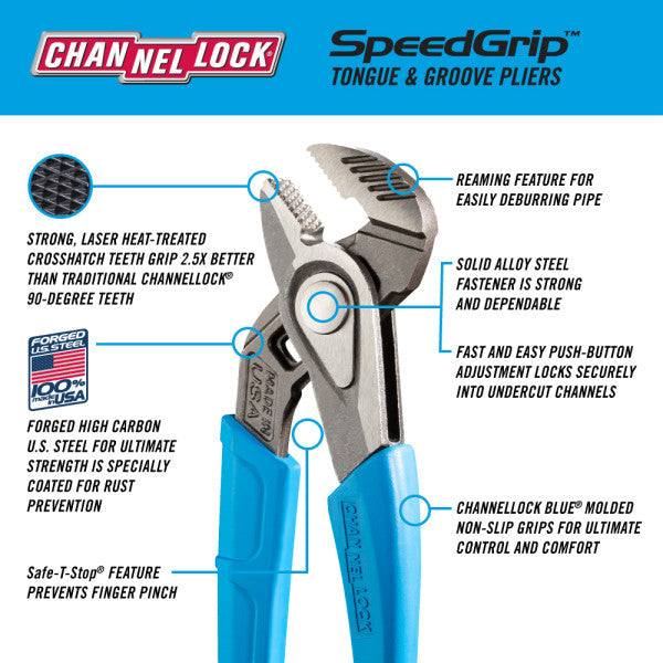 Channellock 428X 8-Inch SPEEDGRIP™ Straight Jaw Tongue & Groove Pliers - Edmondson Supply