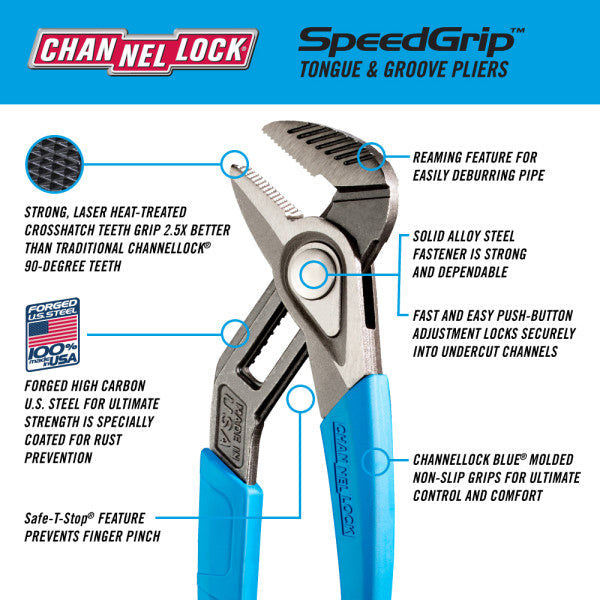 Channellock 440X 12-Inch SPEEDGRIP™ Straight Jaw Tongue & Groove Pliers - Edmondson Supply