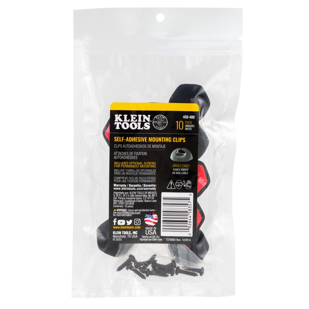 Klein Tools 450-410 Self-Adhesive Cable Mounting Clips, 3-Slot (10-Pack) - Edmondson Supply