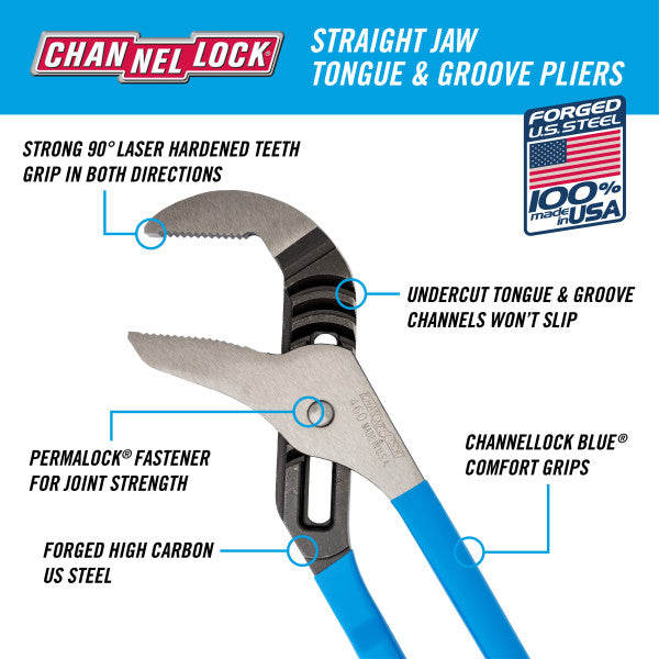 Channellock 460 16.5" Straight Jaw Tongue & Groove Pliers - Edmondson Supply