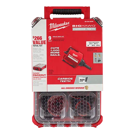 Milwaukee 49-56-9295 9 PC BIG HAWG™ with Carbide Teeth Hole Saw Kit w/ PACKOUT™ Compact Organizer - Edmondson Supply
