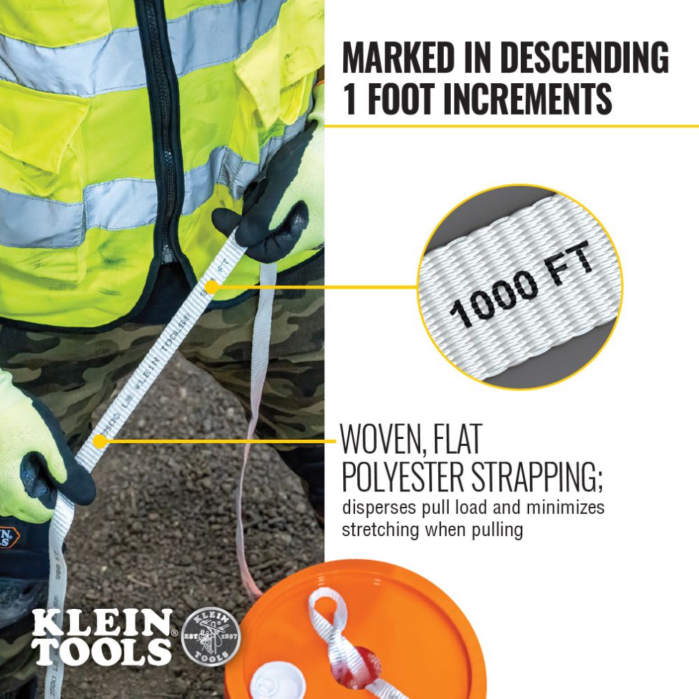 Klein Tools 50122 Conduit Measuring Pull Tape, 1250-Pound x 2000-Foot - Edmondson Supply