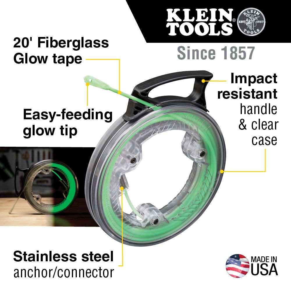 Klein Tools 50550 Glow in the Dark Fish Tape, 20-Foot - Edmondson Supply