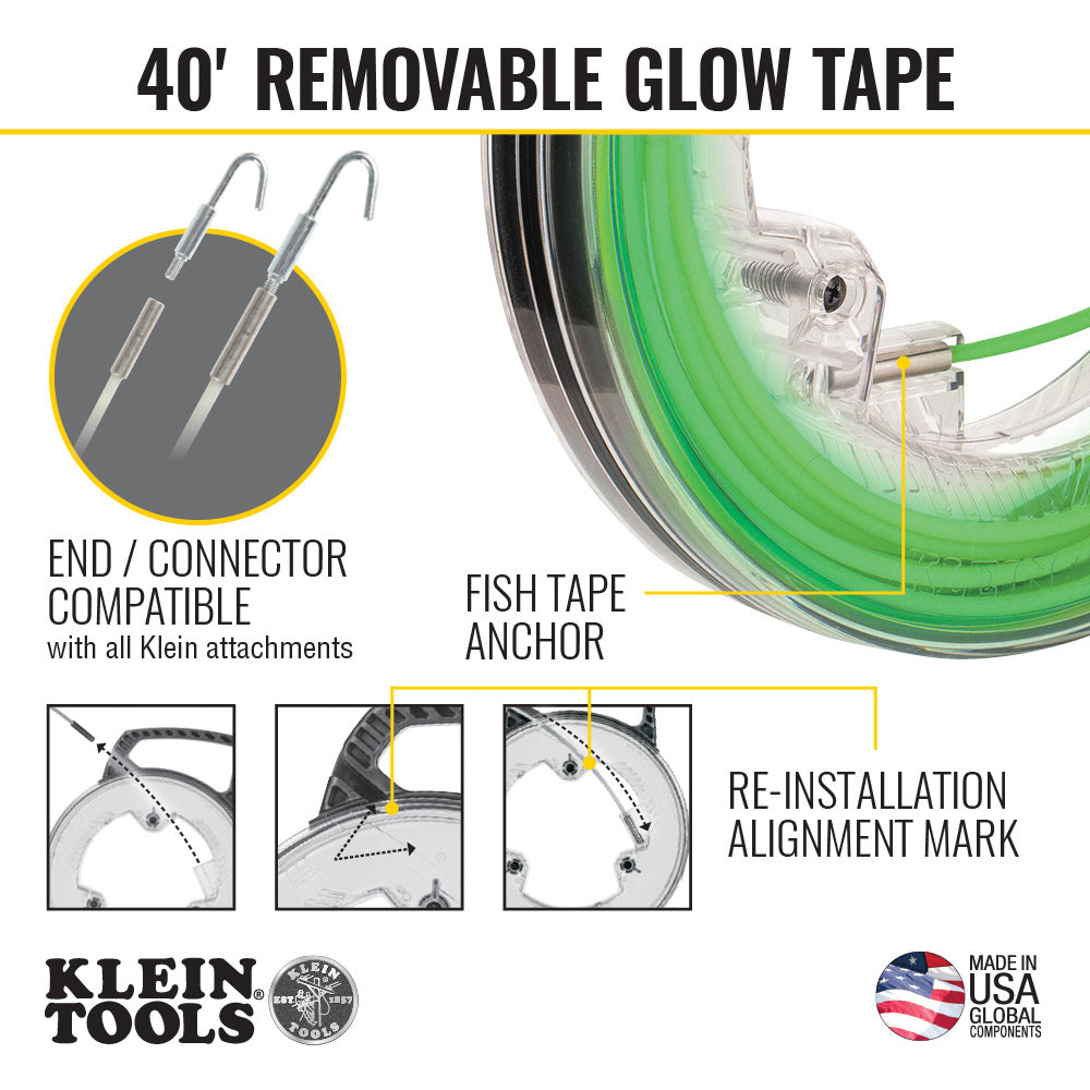 Klein Tools 50660 Glow in the Dark Fish Tape, 40-Foot - Edmondson Supply